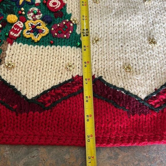 Vintage Adrian Delafield Christmas Tree Sweater Embellishments Gold beads Bulky - Picture 9 of 12
